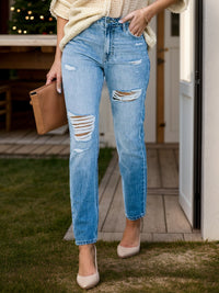 Thumbnail for Distressed Buttoned Jeans with Pockets