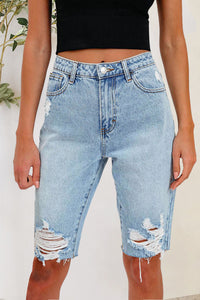 Thumbnail for Distressed Pocketed Denim Shorts