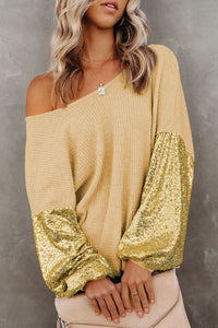 Thumbnail for Sequin Waffle-Knit Blouse