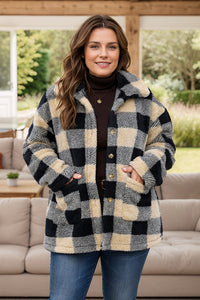 Thumbnail for Plus Size Plaid Button Up Long Sleeve Coat