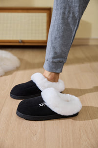 Thumbnail for Fluff Trim Round Toe Flat Slippers