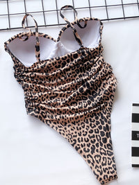 Thumbnail for Ruched Leopard Spaghetti Strap One-Piece Swimwear