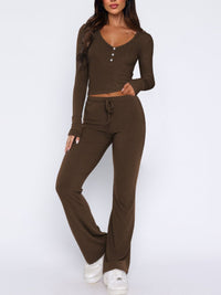 Thumbnail for V-Neck Long Sleeve Top and Pants Set