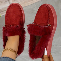 Thumbnail for Bow Furry Round Toe Flat Slip-Ons