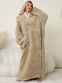 Thumbnail for Pocketed Contrast Long Sleeve Hooded Lounge Dress