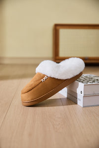 Thumbnail for Fluff Trim Round Toe Flat Slippers