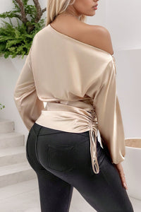 Thumbnail for Drawstring One Shoulder Long Sleeve Blouse