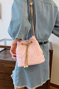 Thumbnail for Chain Drawstring Raw Edge Denim Bucket Bag