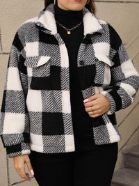 Thumbnail for Plus Size Pocketed Plaid Collared Neck Jacket