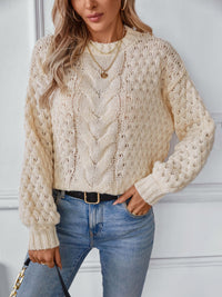 Thumbnail for Cable-Knit Round Neck Long Sleeve Sweater