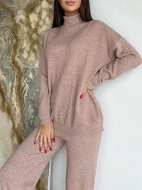 Thumbnail for Turtleneck Long Sleeve Top and Drawstring Pants Sweater Set