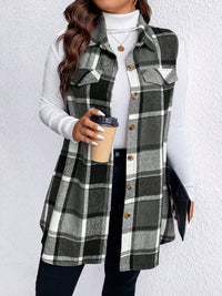 Thumbnail for Honey Plus Size Pocketed Plaid Button Up Vest Coat