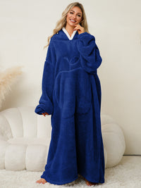 Thumbnail for Pocketed Contrast Long Sleeve Hooded Lounge Dress