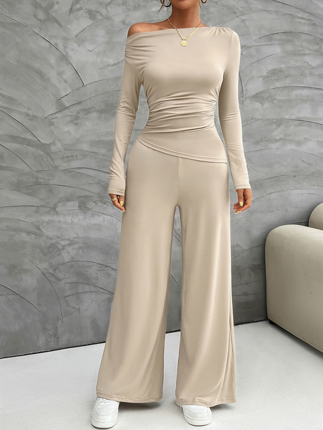 Devine Long Sleeve Top and Wide Leg Pants Set