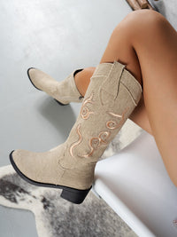 Thumbnail for Embroidered Point Toe Block Heel Boots