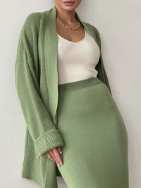 Thumbnail for Pocketed Long Sleeve Cardigan and Skirt Sweater Set