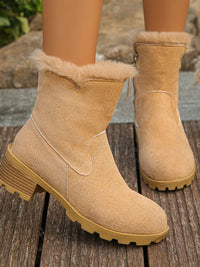 Thumbnail for Suede Faux Fur Block Heel Boots