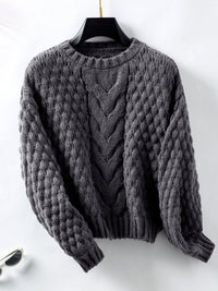 Thumbnail for Cable-Knit Round Neck Long Sleeve Sweater