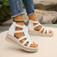 Thumbnail for Cutout Rhinestone Trim Wedge Sandals