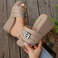 Thumbnail for Letter Trim Wedge Sandals