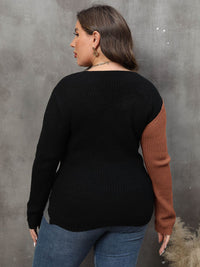 Thumbnail for Plus Size Two-Tone Surplice Neck Sweater