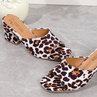 Thumbnail for Leopard Block Heel Suede Sandals