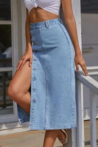 Thumbnail for Buttoned Split Denim Skirt