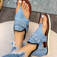 Thumbnail for Studded Raw Hem Flat Sandals