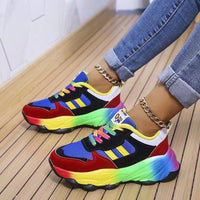 Thumbnail for Lace-Up Mesh Round Toe Platform Sneakers