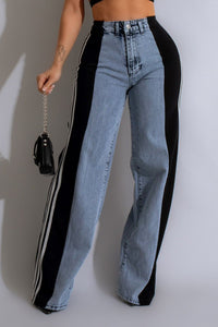 Thumbnail for Contrast Side Striped Wide Leg Jeans