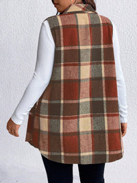 Thumbnail for Honey Plus Size Pocketed Plaid Button Up Vest Coat