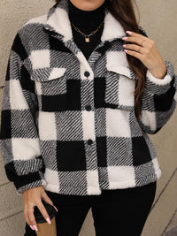 Thumbnail for Plus Size Pocketed Plaid Collared Neck Jacket