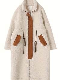 Thumbnail for Plus Size Drawstring Zip Up Turtleneck Sherpa Coat