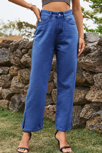 Thumbnail for High Waist Loose Fit Ankle Slit Jeans