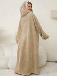 Thumbnail for Pocketed Contrast Long Sleeve Hooded Lounge Dress