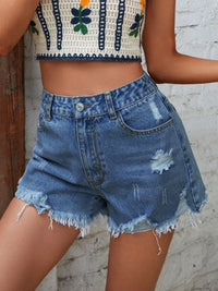 Thumbnail for Distressed Raw Hem Denim Shorts