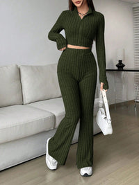 Thumbnail for Honey Zip Up Long Sleeve Top and Pants Set