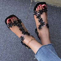 Thumbnail for Flower Open Toe Block Heel Sandals