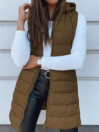 Thumbnail for Plus Size Zip Up Hooded Vest Coat