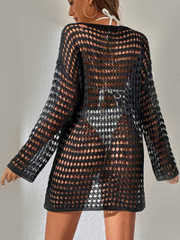 Thumbnail for Openwork Boat Neck Long Sleeve Cover-Up