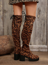 Thumbnail for Leopard Round Toe Block Heel Boots