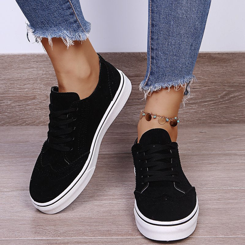 Suede Lace-Up Flat Sneakers