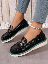 Thumbnail for PU Leather Buckle Trim Loafers