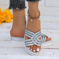 Thumbnail for Rhinestone Open Toe Wedge Sandals