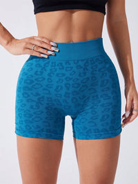 Thumbnail for Ruched Leopard High Waist Active Shorts