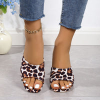 Thumbnail for Leopard Block Heel Suede Sandals