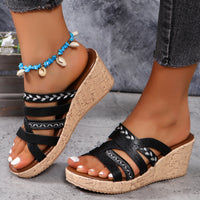 Thumbnail for PU Leather Crisscross Wedge Sandals