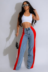 Thumbnail for Contrast Side Striped Wide Leg Jeans