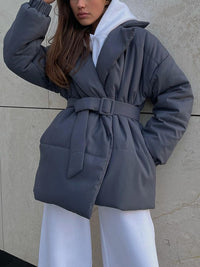 Thumbnail for Puffer Long Sleeve Winter Coat with Belt