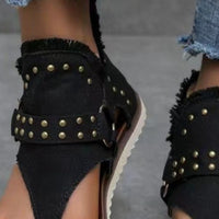 Thumbnail for Studded Raw Hem Flat Sandals